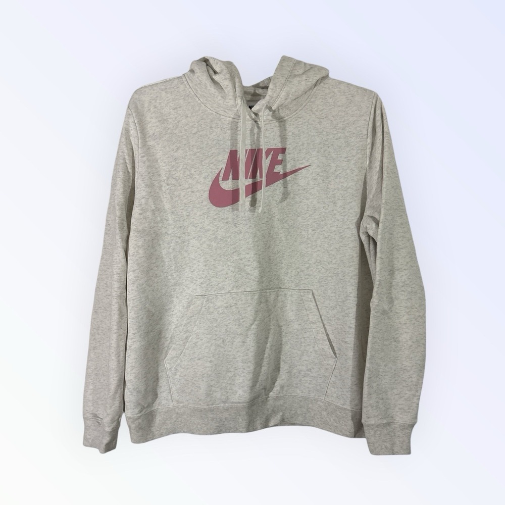NIKE HOODIE WOMENS LARGE HEATHERED GRAY PINK‎ DQ5775-052